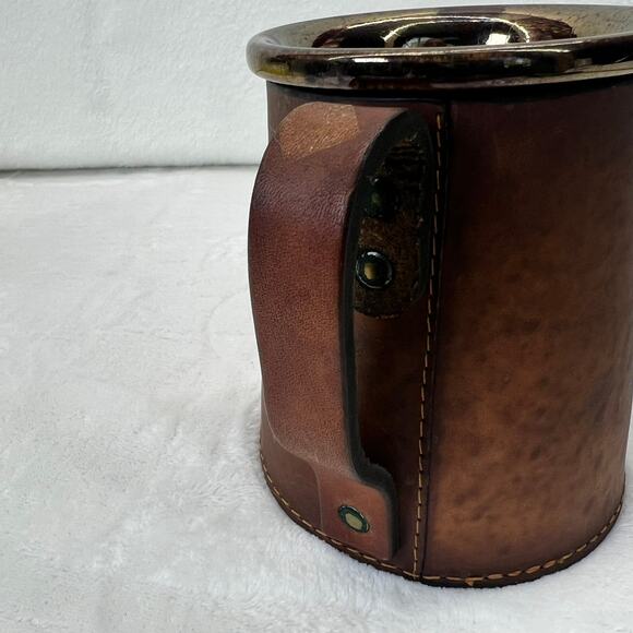 Vintage Real Hide Covered Ceramic Mug Made in England Flared Bottom 3632 - Picture 2 of 12